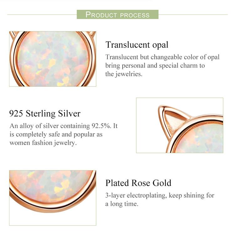 BAMOER New Arrival 925 Sterling Silver Cute Cat Ears Big Stone Small Stud Earrings for Women Fashion Earrings Jewelry