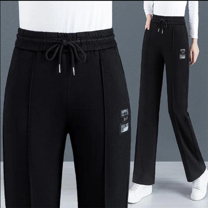 Sportovní kalhoty Dámské Jaro, Léto a Podzim Volné Rovné Široké Kalhoty Vysoký Pas Jednobarevné Kalhoty Dámské Svrchní kalhoty