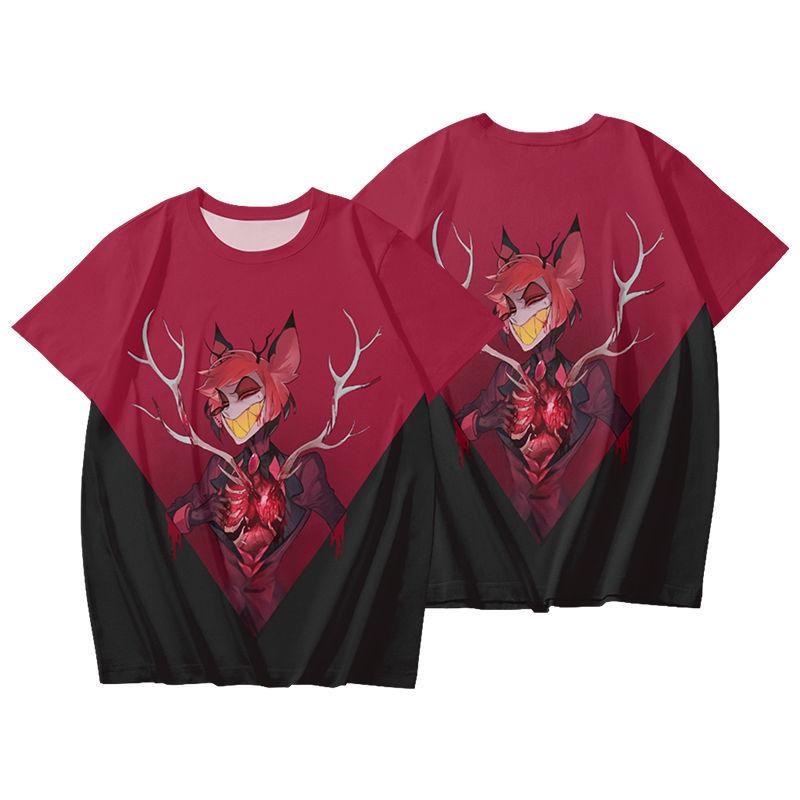 10 Farben Hazbin Hotel Anime Damen Herren T-Shirts mit Cartoon-Aufdruck, O-Ausschnitt, übergroße kurze Ärmel, Mode, Herrenbekleidung, Streetwear