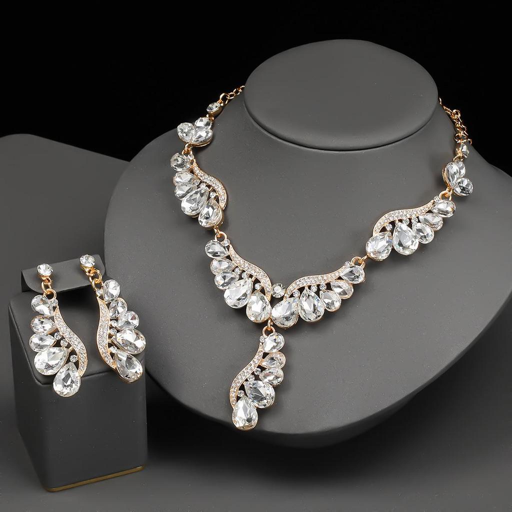 Luxury European & American Teardrop Gemstone Jewelry Set: Necklace and Earrings for Evening Banquets