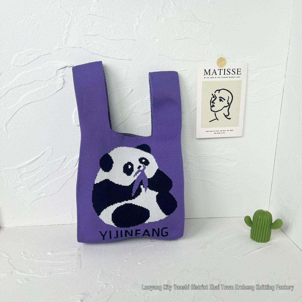 Panda Knit Women's Cross-Border Wrist Tote Handbag