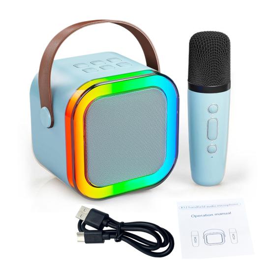 Mini macchina per karaoke compatibile con Bluetooth con microfono, 5 effetti sonori, set di altoparlanti per karaoke portatili compatti ad alta potenza