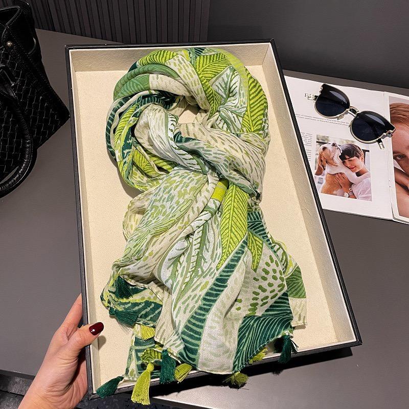 

Winter Green Branch Floral Tassel Viscose Shawls Scarf Lady High Quality Thick Wrap Beach Stole Bufandas Muslim Hijab 180*90Cm