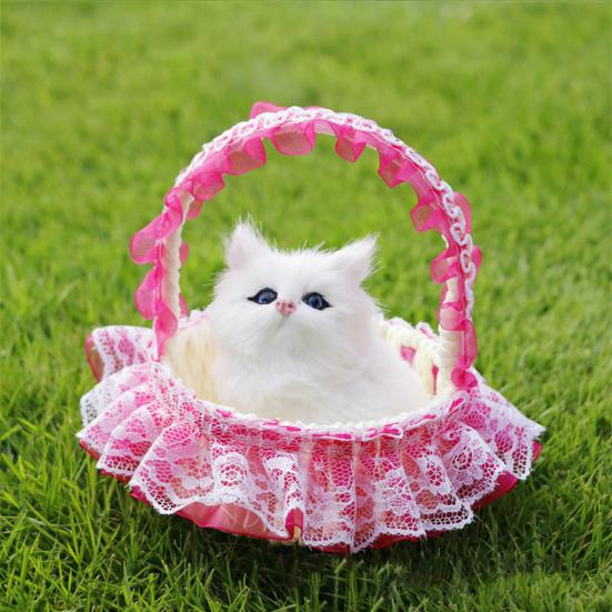 Simulation Cat Model Vivid Sounding Kitten Doll Lovely Miniature Figurine Decoration Faux Fur 3D Animal Figure Basket Model Car Ornament Craft Gift