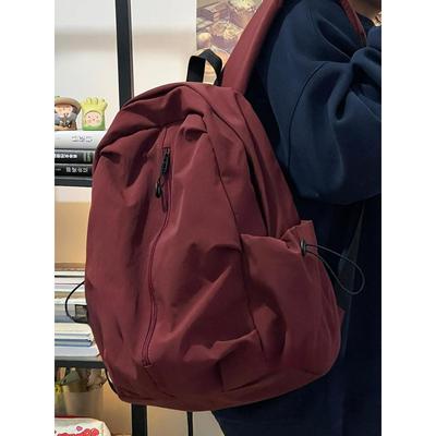 Korean Simple Solid Color Zipper Computer Backpack University High School Schoolbag Campus Commuting