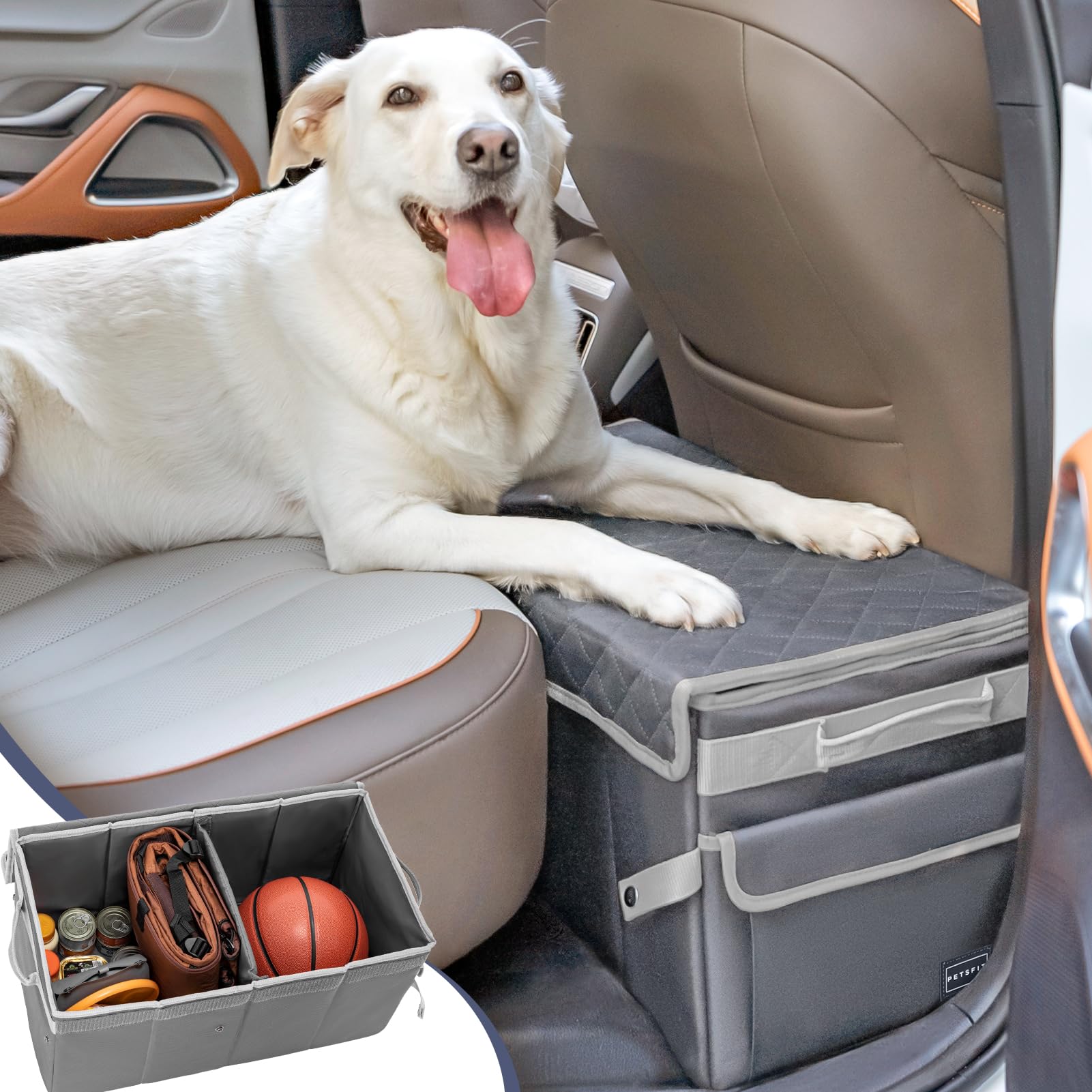 

PETSFIT Dog Rear Seat Extender Dog Car Seat Extender Expands Rear Seat Can be Used as a Storage Large with Maximum Load Capacity 50KG - - Space, Box, серый