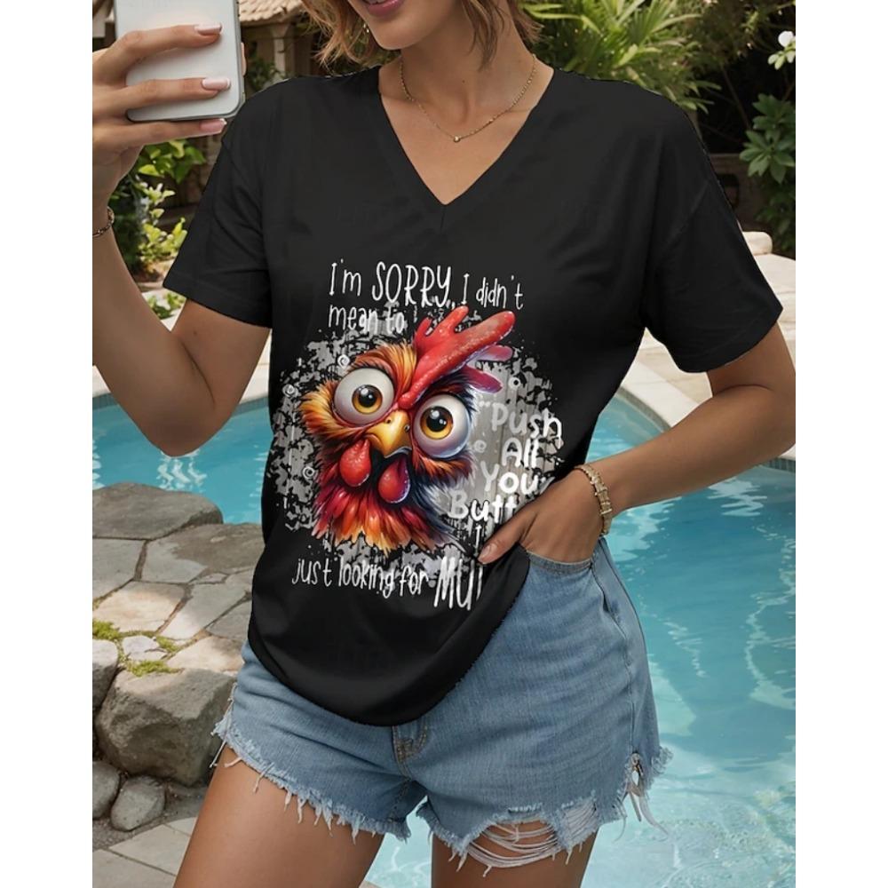 

Летняя женская футболка с забавным рисунком животных в стиле ретро с коротким рукавом и классическим V-образным вырезом, белая пудрово-голубая женская одежда XXXL