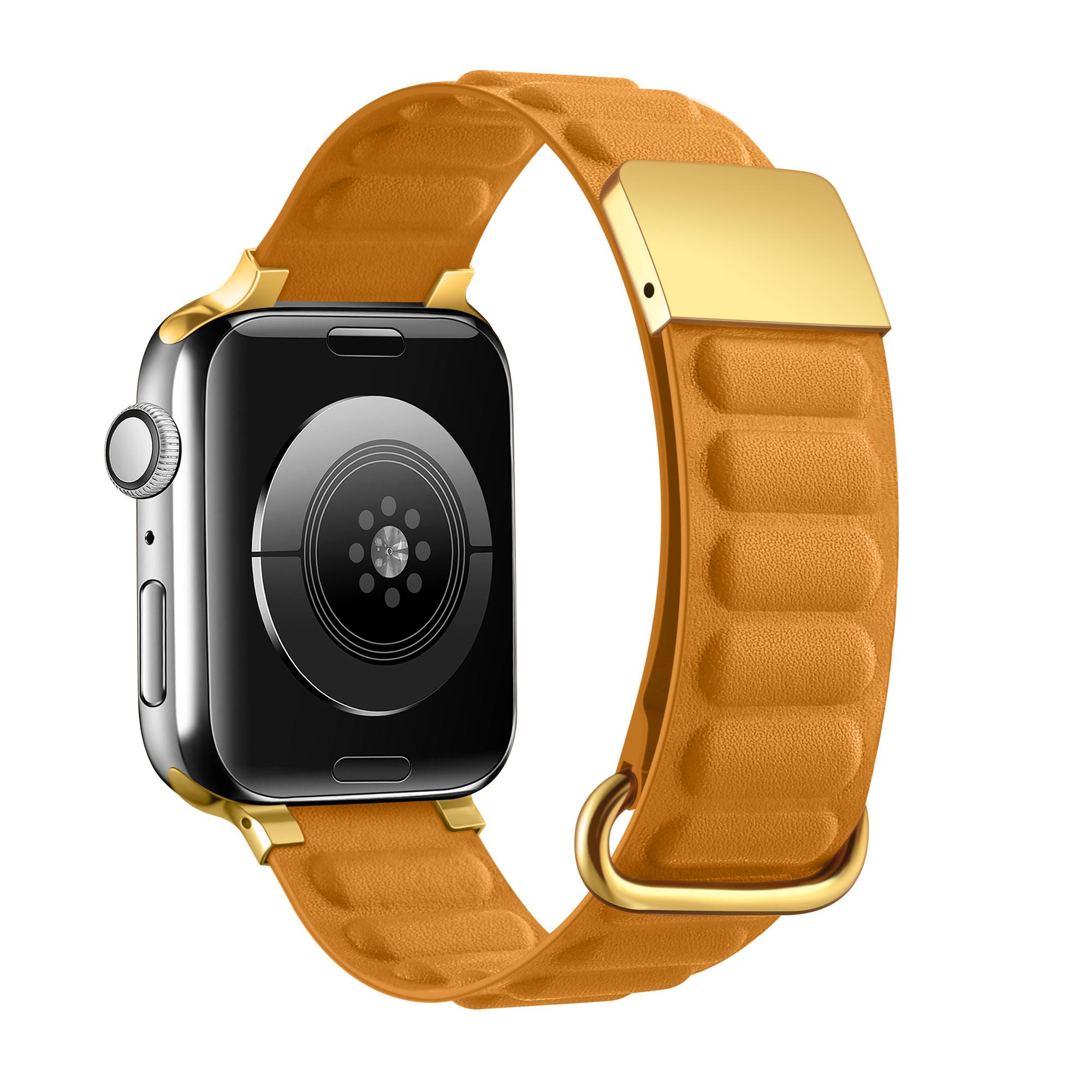 

Watch Strap for Apple Watch Series 10 42mm/9 8 7 41mm/SE (2023) SE (2022) SE 6 5 4 40mm/3 2 1 38mm Magnetic Watchband Genuine Cow Leather Watch Strap Orange