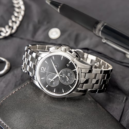 HAMILTON Men's Jazzmaster Watch, Black Dial, Quartz Movement, 10 ATM Water Resistance, Silver, H32612131