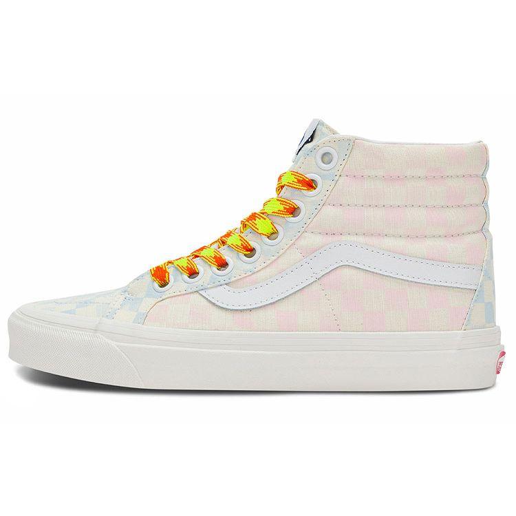 Vans Sk8 38 Cream Marshmallow Fabric Leather Checkerboard Color Block High Top Skate Shoes Unisex Sneakers Pink Blue VN0A5KRIB37