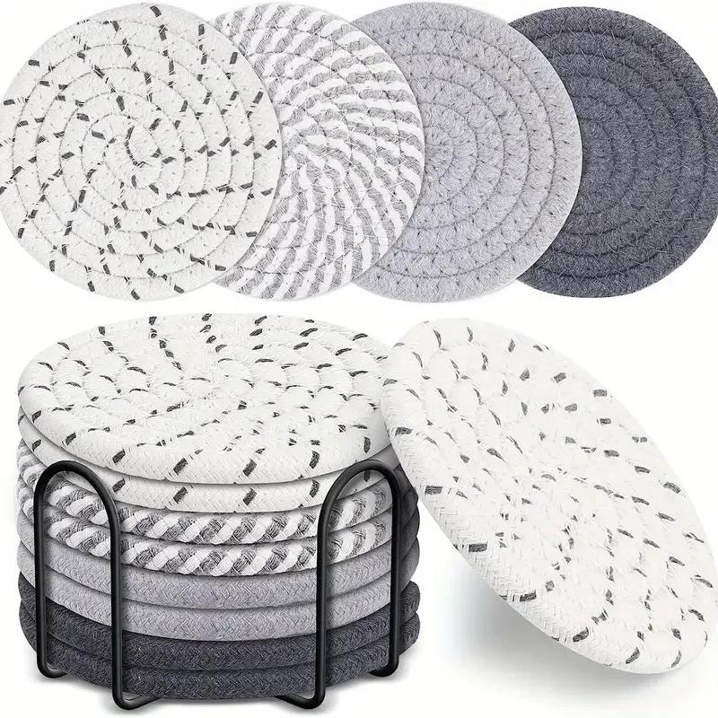 8-Piece Thickened Cotton Rope Coaster Set, Insulation Pads with Cup Holder, Decorative Cotton Coasters