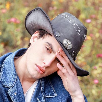 Spring and Summer Hat Men's, Big Edge Rolled Edge Western Cowboy Hat Outdoor Riding Hat Sunscreen Sun Hat Mongolian Hat