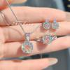 Women Jewelry Set Octagon Rose Cut Necklace Pendant with High Carbon Diamond Red Earrings Pink Ring