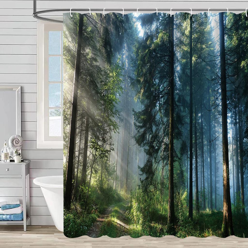 Duschvorhang Wasserdicht Und Schimmelresistent Digitaldruck Waldpflanze Duschvorhang Badezimmer Duschstoff Trennvorhang Ohne Stanzen