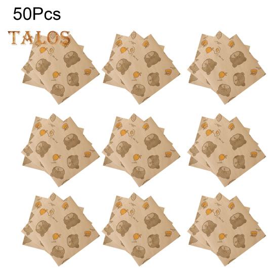 50Pcs Sandwich Packing Paper Cartoon Bear Print Package No Odor Useful Disposable Household Oil-proof Baking Pad Paper Kitchen Tools