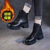 Women's British Style Warm Leather Boots, New Retro Soft Leather Single Boots In Autumn and Winter 2025, Thick-soled Heightening Velvet Martin Boots