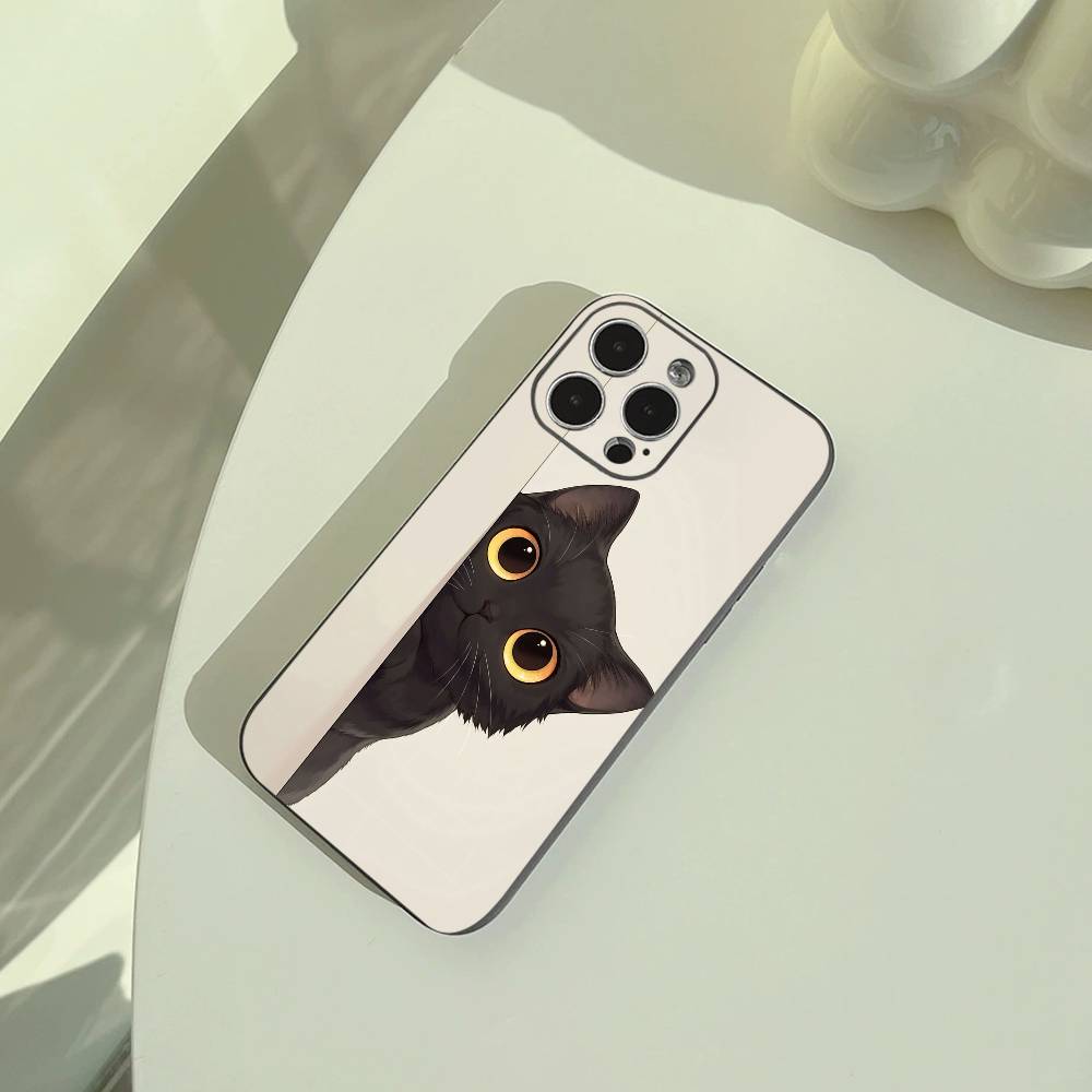 cartoon cats   Phone Case For iPhone 17,16,15,14,13,12,11 Pro Max,16Plus,XS  Soft Black Cover
