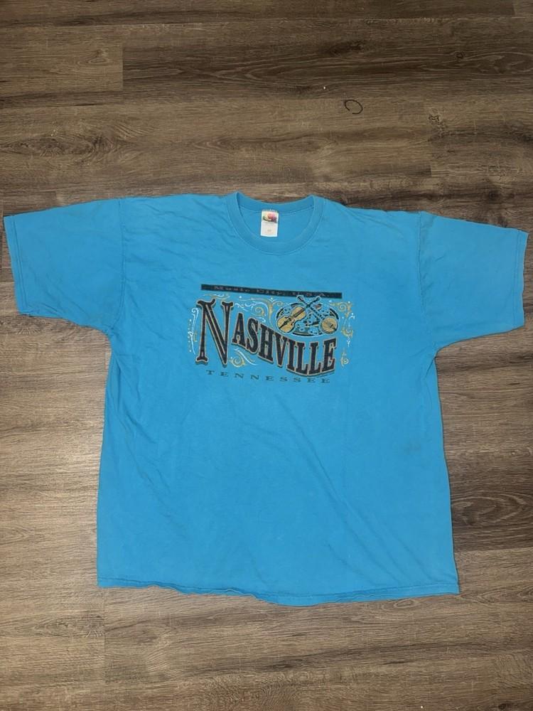 Vintage 90s Y2K Nashville Tennessee Music City Graphic Print Tshirt Size 2XL USA Unisex T-Shirt L