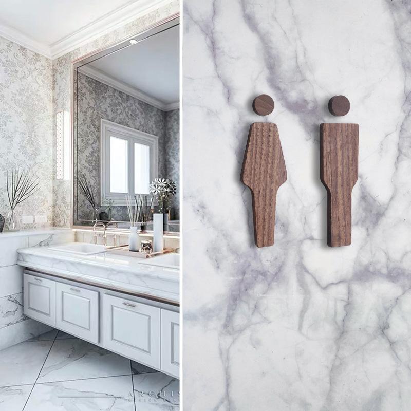 Bathroom Decoration Bathroom Sign Solid Wood Men's And Women's Toilet Sign Home Bathroom Wall Decor Restroom Sign WC Door Plate