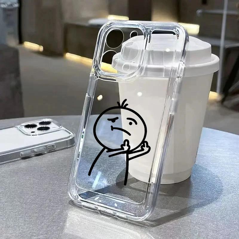 Funny Man Soft Clear Phone Case For iPhone 11 12 13 14 15 Pro Max Middle Finger iPhone 7 8 Plus X XR XS Max Shockproof Cover