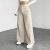 Women High Waist Corduroy Wide Leg Pants Solid Color Loose Fit Casual Long Trousers For Autumn