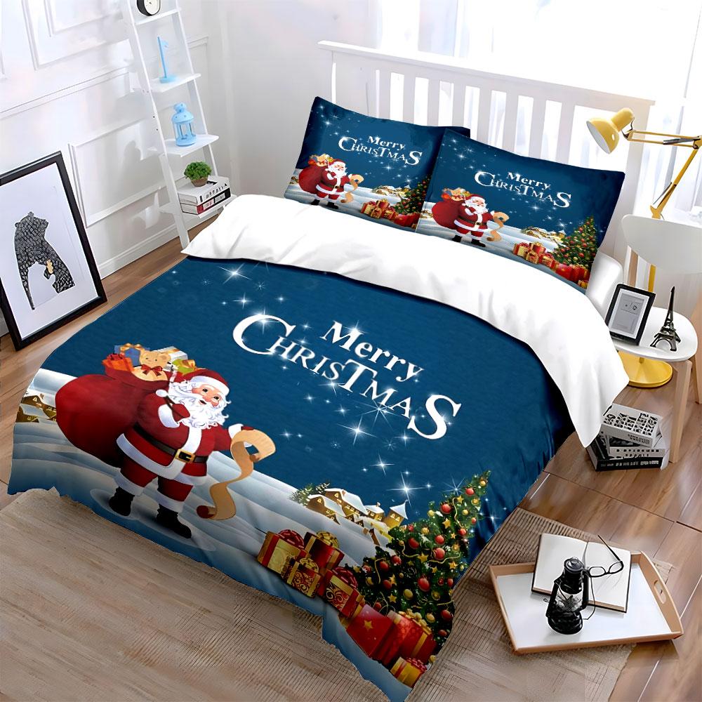 Santa with Gifts Christmas Set Bedding Duvet Cover Set Duvet Cover Pillowcases (1*Duvet Cover 2*Pillowcases, Without Duvet Insert)