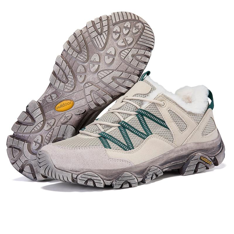 Plush Unisex Hiking Shoes Fur-lined Winter Outdoor Sneakers Men Women Warm Cotton Shoes Anti-slip Climbing Sports Shoes