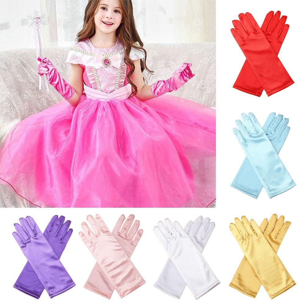 Jednobarevné dětské rukavice Saténové taneční palčáky Nová módní společenská šaty pro vystoupení Dívky
