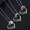 Silver Hollow Heart MOM Letter Pendant Necklace Round Big CZ Crystal Mom Gift Necklace for Mother's Day Women Jewelry
