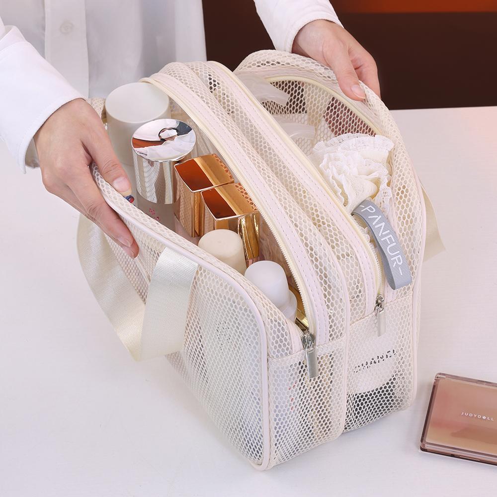 Large Capacity Breathable Mesh Cosmetic Bag Women Travel Toiletry Bag Portable Storage Bag for Outdoor Sports Makeup Pouch