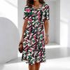 Ladies Crew Neck Plus Size Short Sleeve Dress Bright Wild Meadow Print For Outdoor Brunch