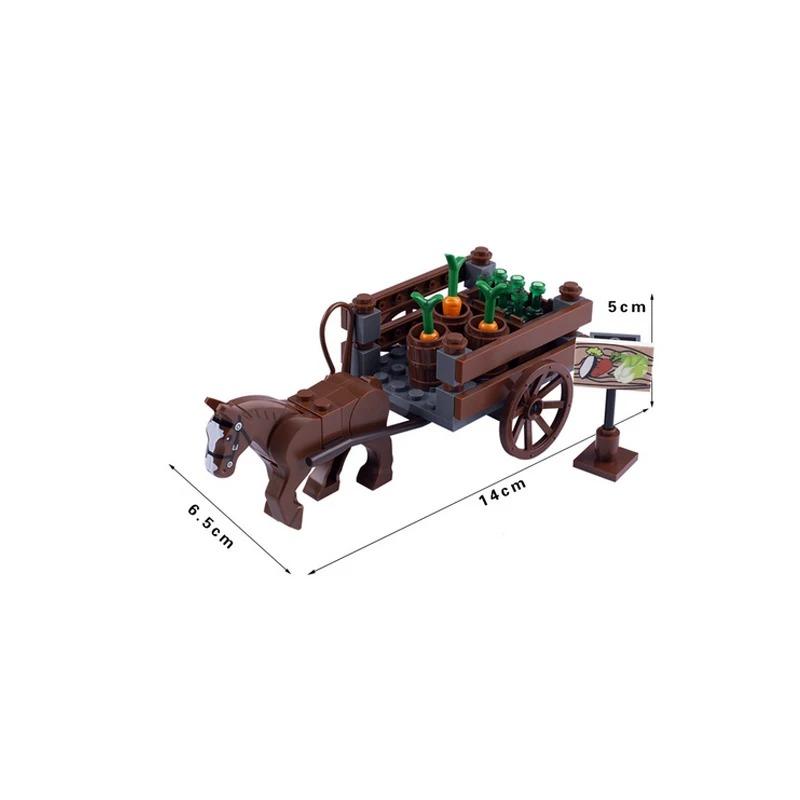 MOC Medieval Building Blocks Set Hanging Cage Guillotine Castle Fountain Bonfire Tent Bulletin Board Ox Cart Carriage Gift Toy