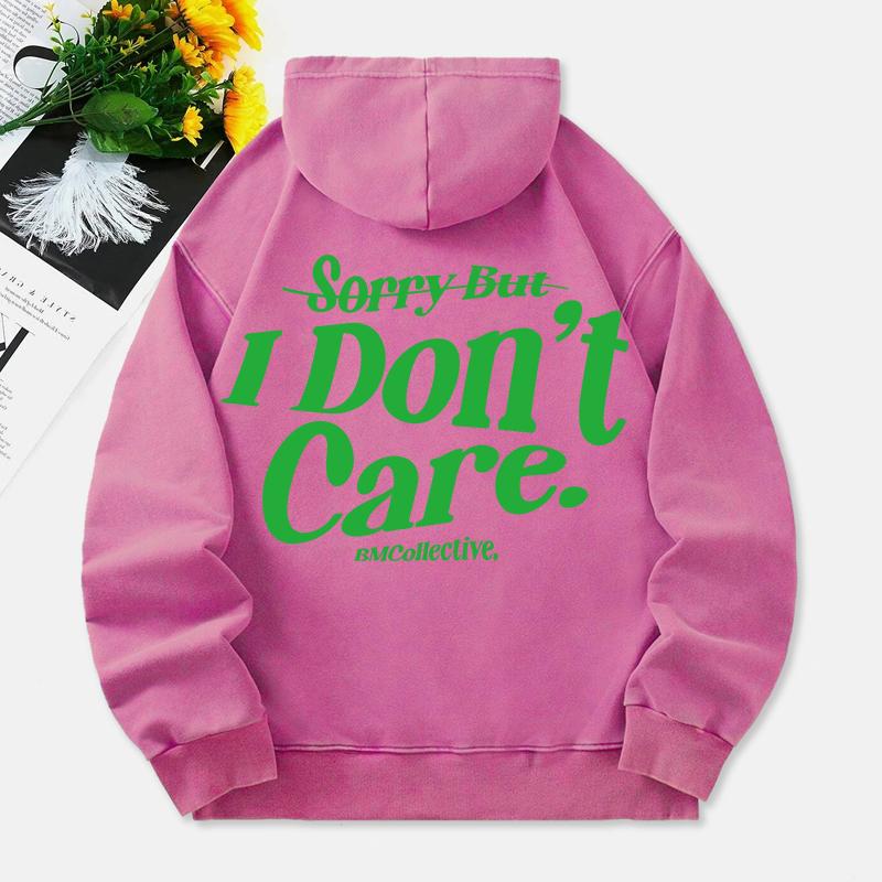 Sorry But I Don'T Care Washed Hoodies Women Letter Prints Cotton Streetwear Pocket Oversize Warm Womans Clothes