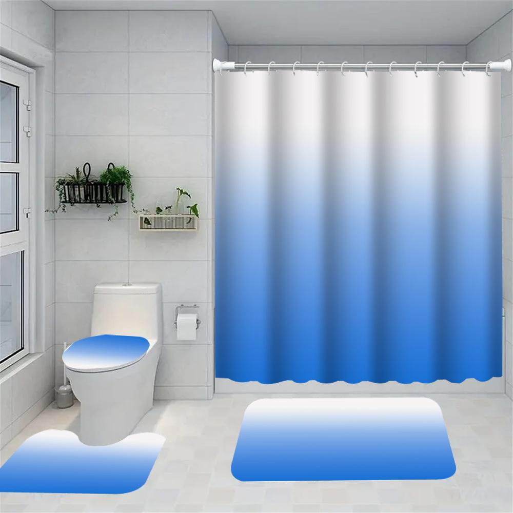 1/4 Gradient Geometry Shower Curtains, Toilet Seat Decoration, Shower Curtain with Carpet and Toilet Lid, 12 70.8x70.8 Inch Hook