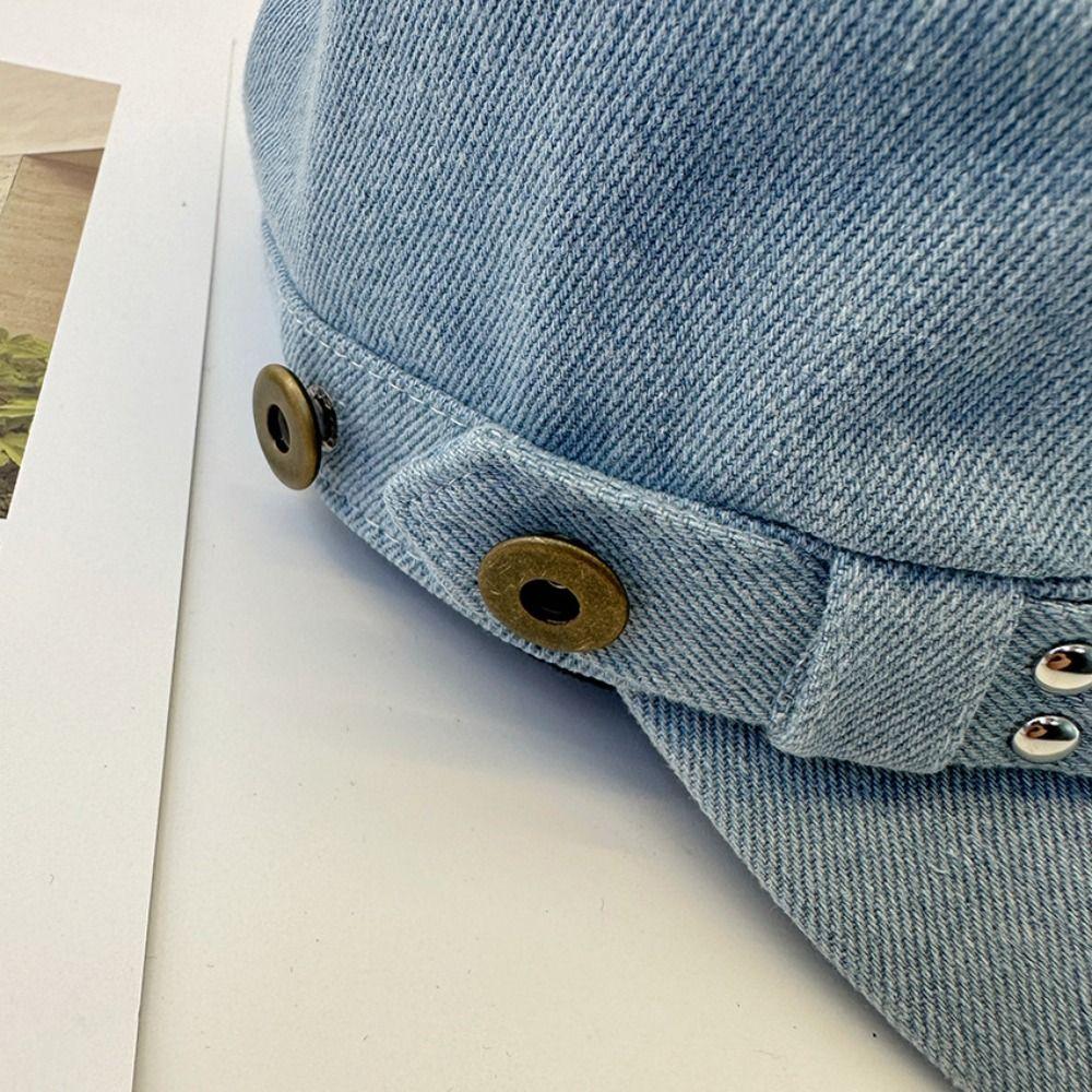 Washed Denim Rivet Denim Beret Cloth Equestrian Hat Personality Denim Octagonal Hat  Ladies