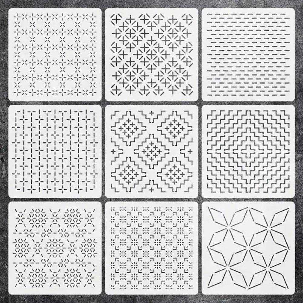 9/32 szt. Szablon do haftu Sashiko wielokrotnego użytku Geometryczny Ręcznie robiony Szablon do patchworku Przezroczysty szablon PET