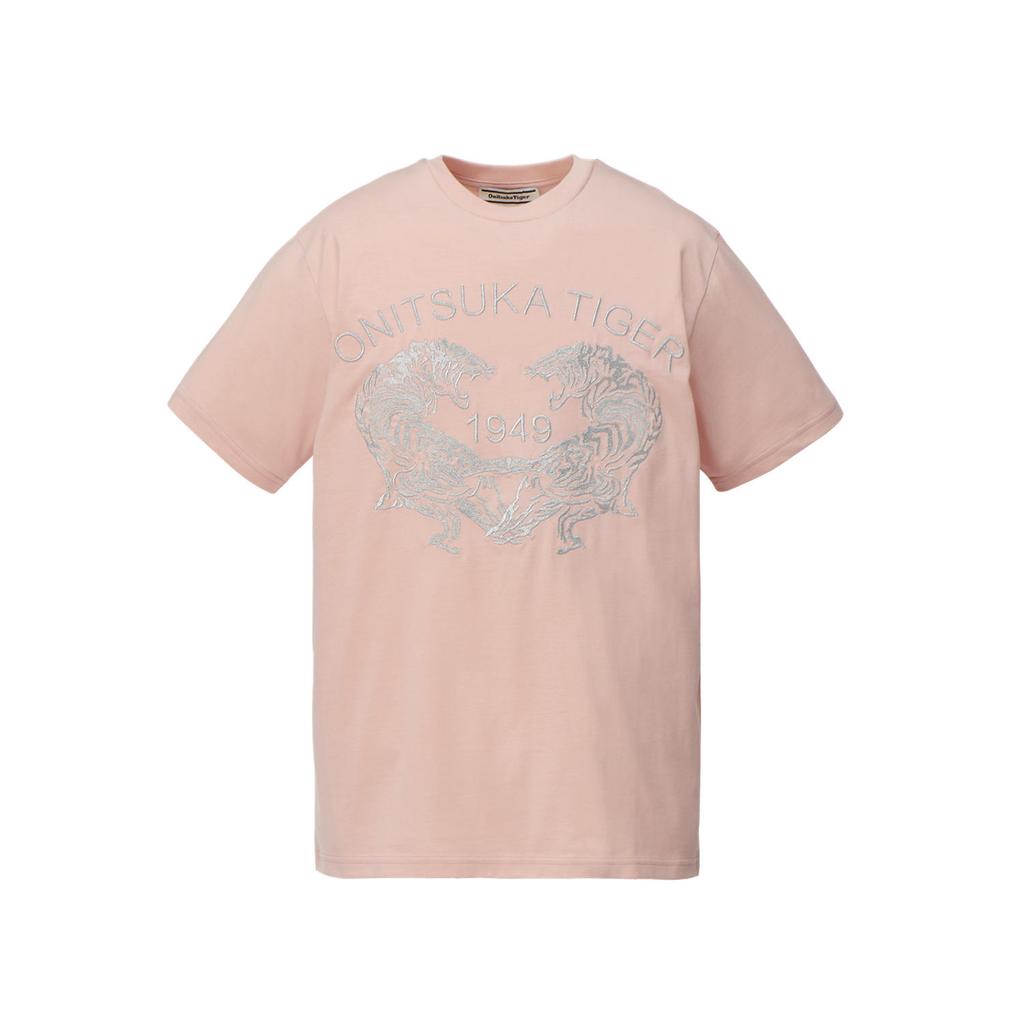 Onitsuka Tiger Soft Comfortable Minimalist Solid Color Short Sleeve T-Shirt Unisex Tops Light-Pink 2183B458-700