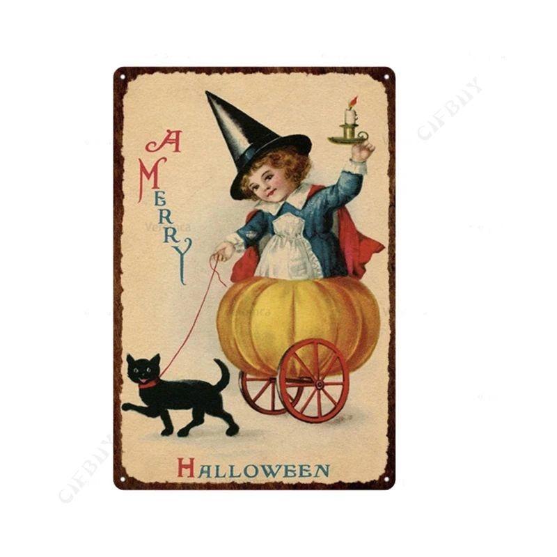 Halloween Metal Sign with Pumpkins, Fall Decor 20x30 Cm