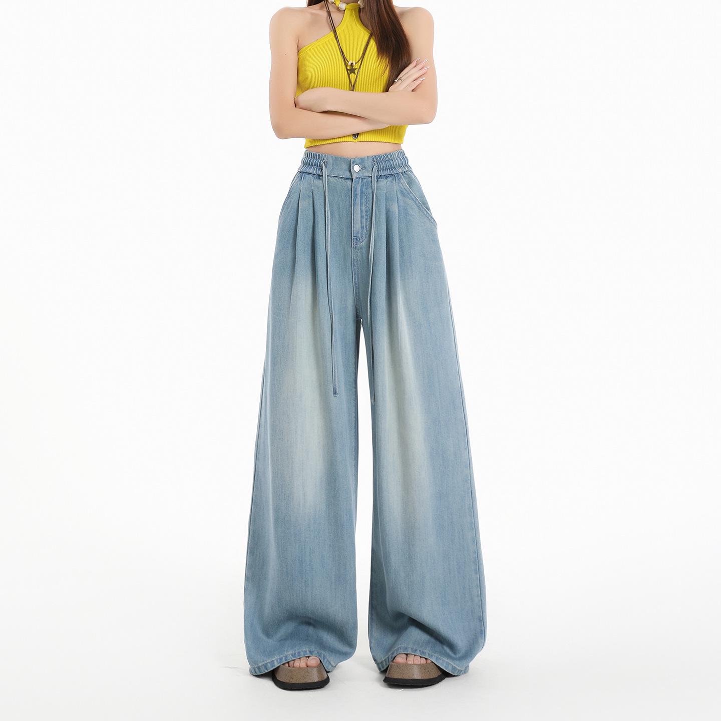 

Tencel Lyocell Wide-Leg Pants with YKK Zipper & Elastic Waist - Summer 2026 Cool Soft Denim Style M