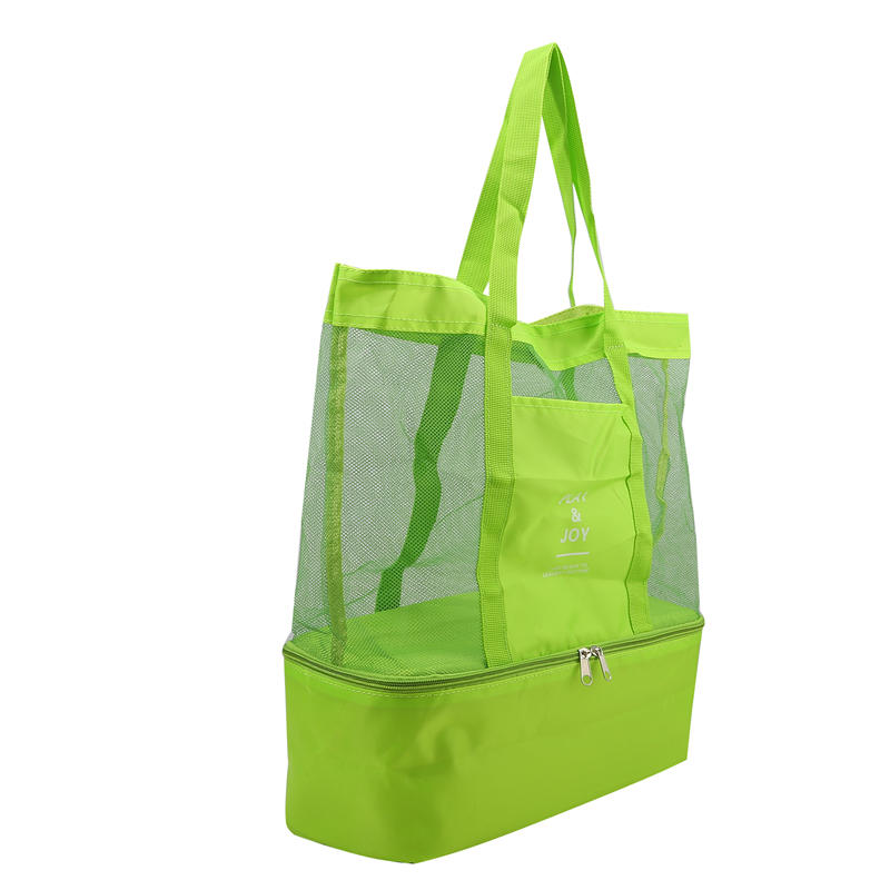 Thermal Insulation Bag Handheld Lunch Shoulder Bag Cooler Mesh Beach Tote Bag for Picnic Food Drink Storage