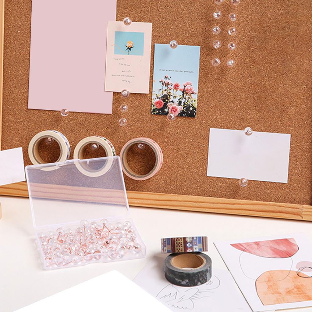 100pcs Rose Gold Thumb Tacks Large Size with Clear Round Head Elegant Designs Tacks Set for Bulletin Boards & Crafts