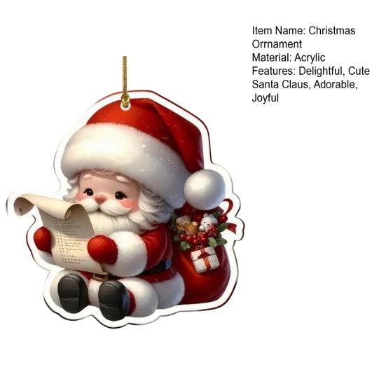 Christmas Santa Ornament 2D Acrylic Cartoon Santa Claus Xmas Tree Ornament for Holiday Tree Door Window Car Hanging Decor