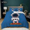 Astronaut Duvet Cover Set King Size Cartoon Astronaut Star Moon Pattern Bedding Set Microfiber Space Theme Full Twin Quilt Cover