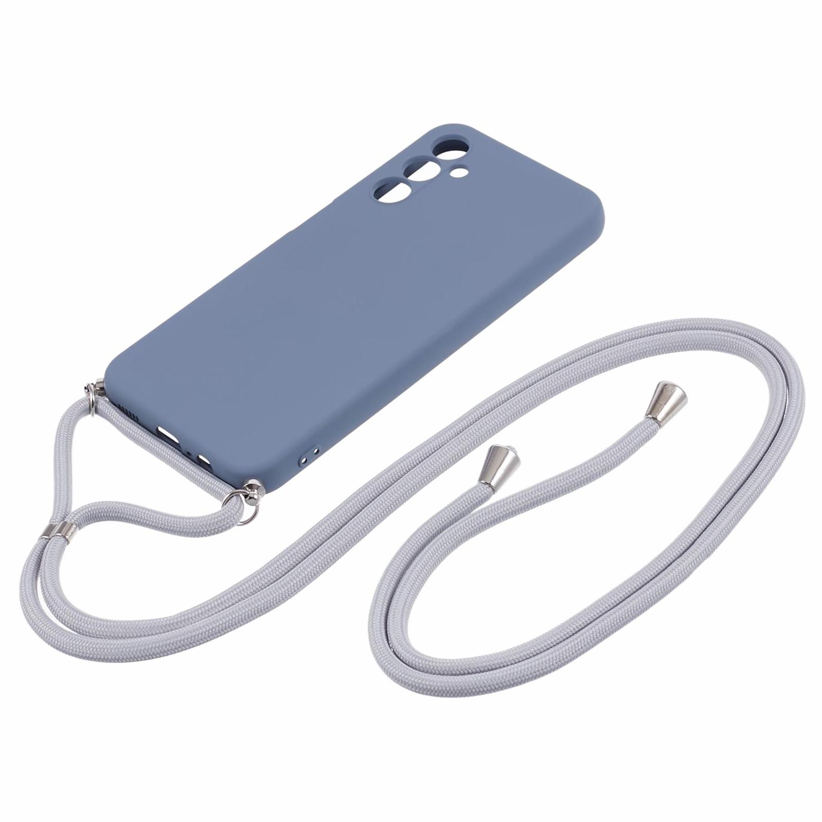 

For Samsung Galaxy A34 5G Case Fiber Lining TPU Phone Cover with Long Lanyard Lavender Grey