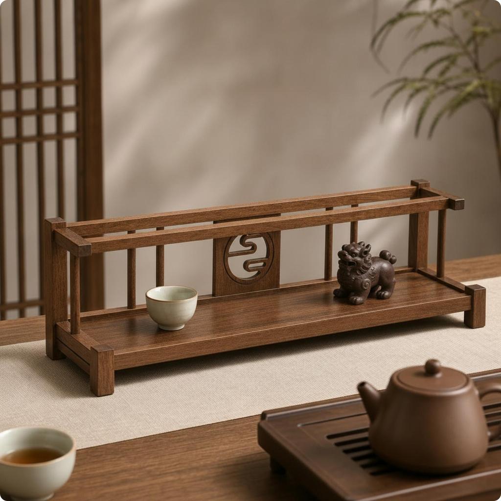 Wooden Display Rack Traditional Tea Table Organizer Decorative Set for Meditation Room