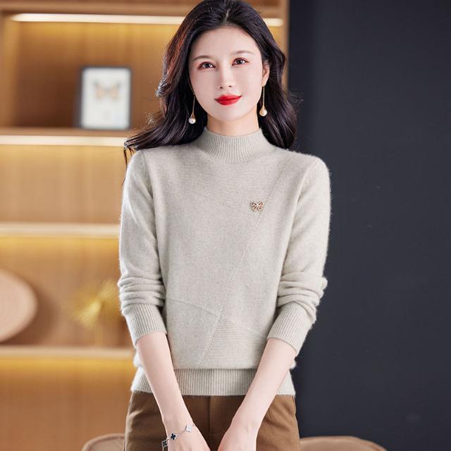 Semi-turtleneck Sweater Women's Thickened Autumn and Winter 2 New Knitted Sweater Warm Base Inner Top