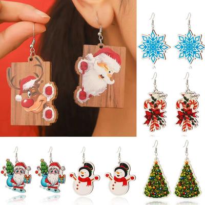 Trendy Snowflake & Santa Wooden Christmas Earrings