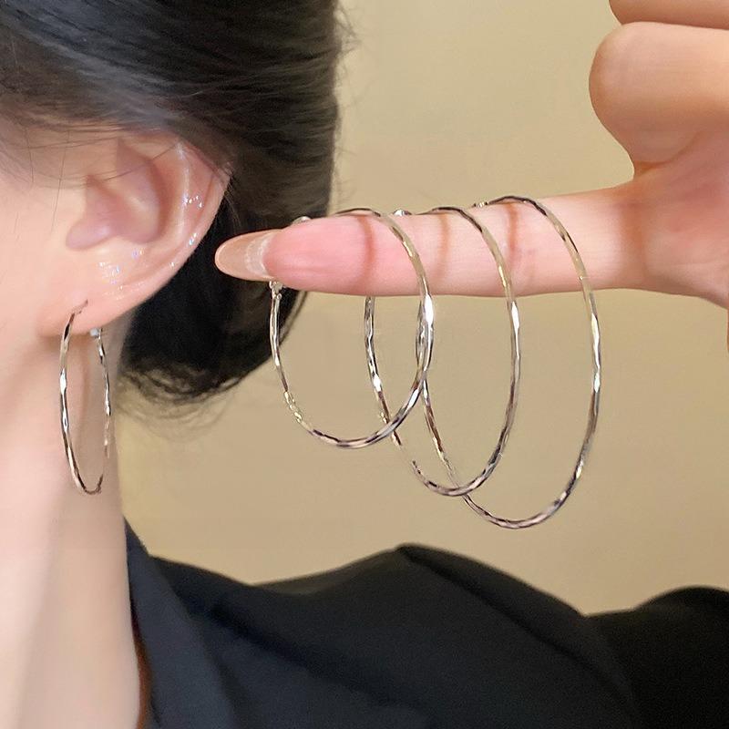 Silver needle plain circle twist earrings women's simple niche high-end earrings fashionable versatile cold wind earrings design sense