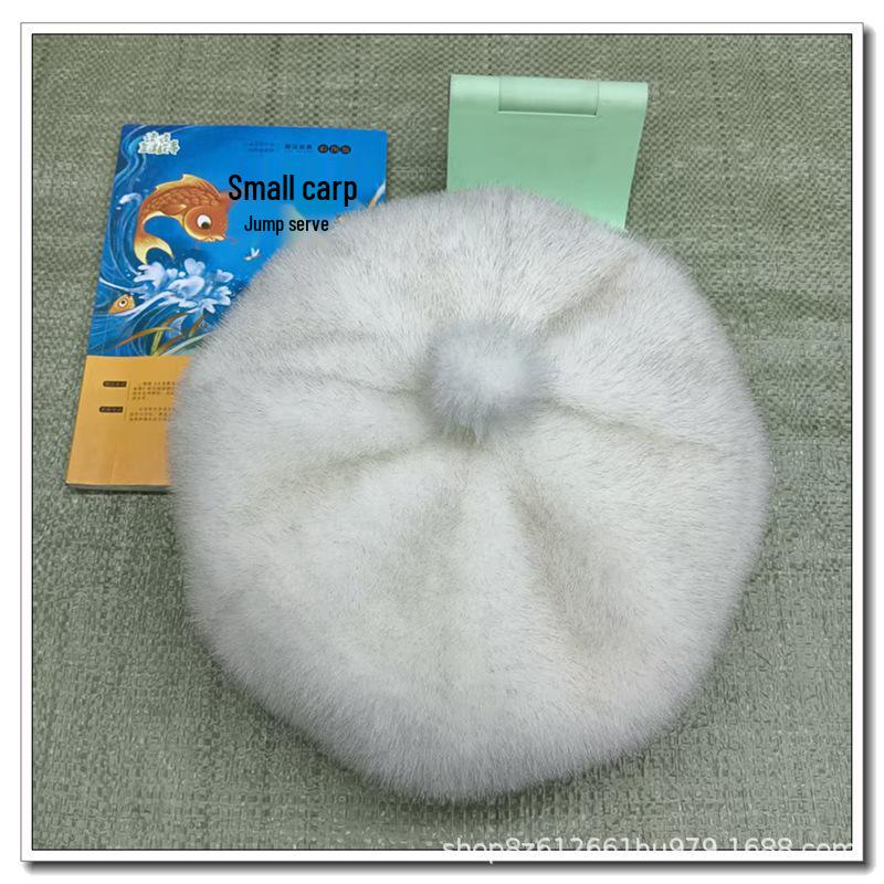 Plush Octagonal Beret: Fluffy, Noble-Looking Faux Mink Fur Hat for a Slimmer Face.