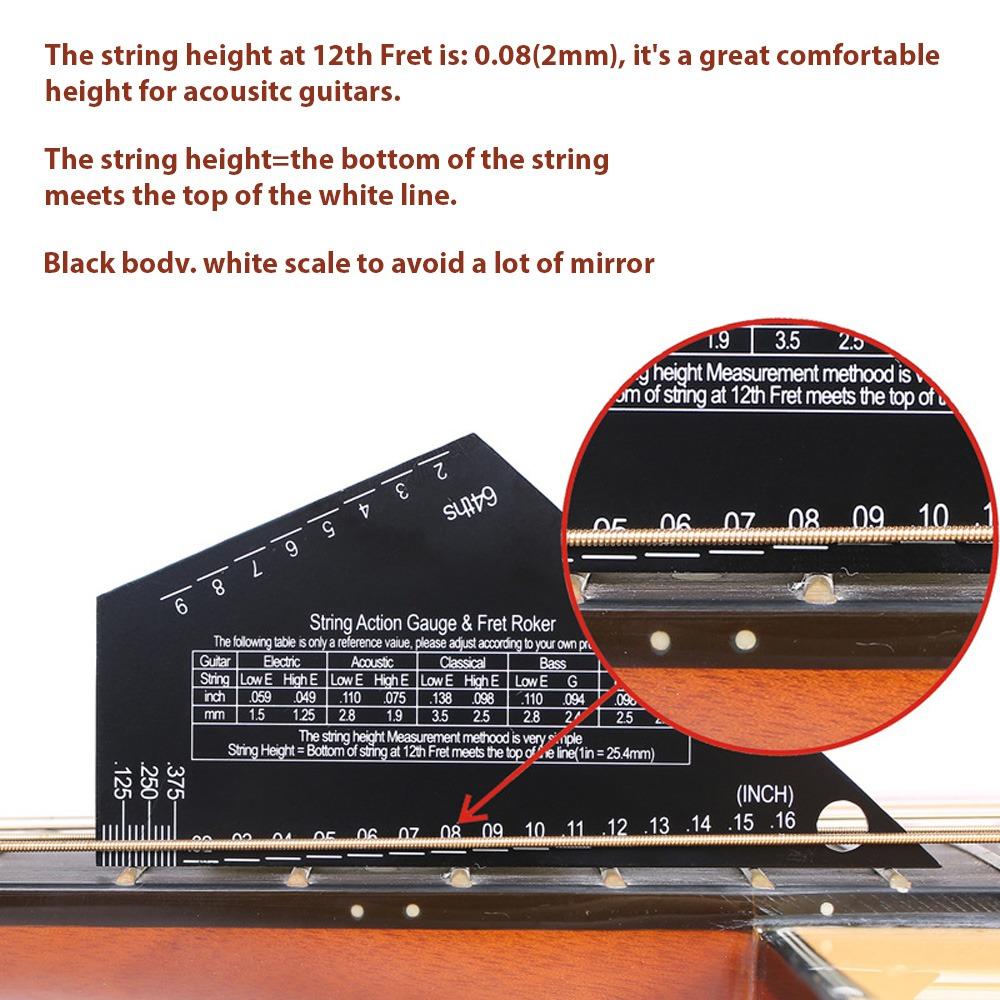 2PCS Black String Action Gauge High Precision Graduations String Height Ruler  For Electric Guitar